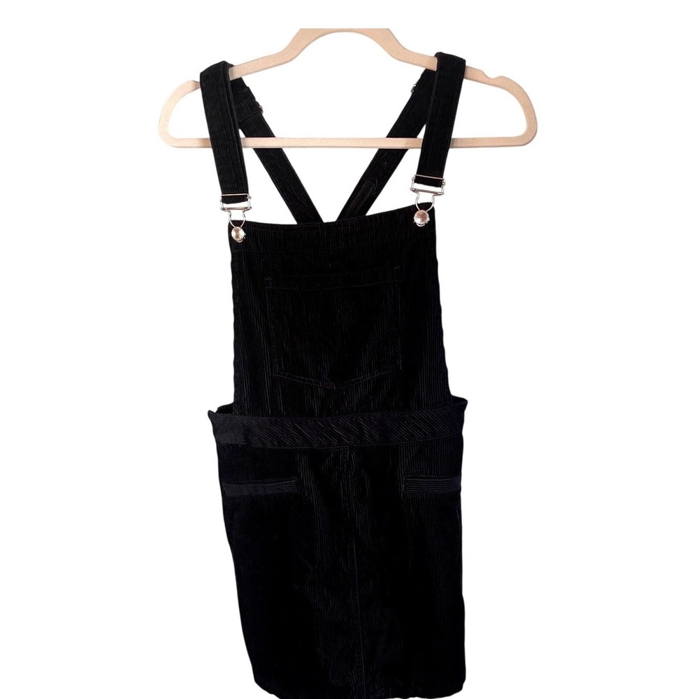HM Divided Black Corduroy Overall‎ Mini Dress Jumper Skirt Womens Size 8 A-Line